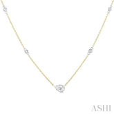 1/4 ctw Bezel Set Pear and Round Cut Diamond Station Necklace in 14K Yellow and White Gold
